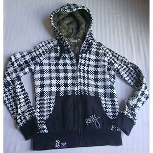 Roxy Jacket Womens Medium Faux Fur Lined Hooded Skater Retro Preppy Y2k